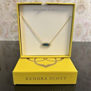 Kendra Scott Eva Framed Pendant Necklace Blue Glass 14k‎ Gold Plated Dainty